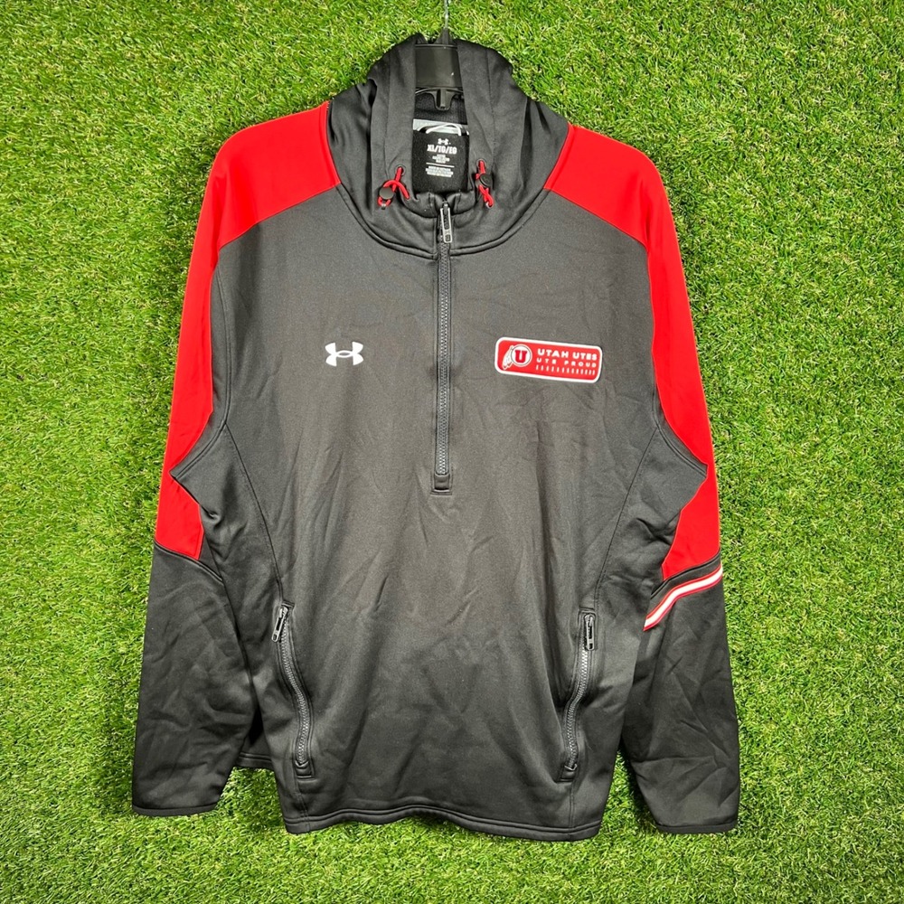 Under Armour Utah Utes Ute Proud Quarter Zip Hoodie Mens XL Black Red
